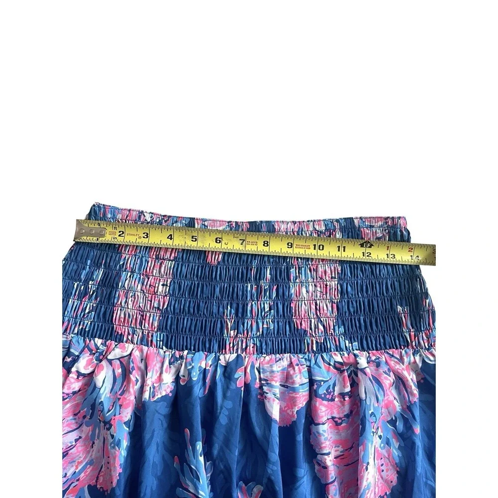 Lilly Pulitzer Deavan Pull-on Tiered Midi Skirt For The Fans Pink Blue Beachy S